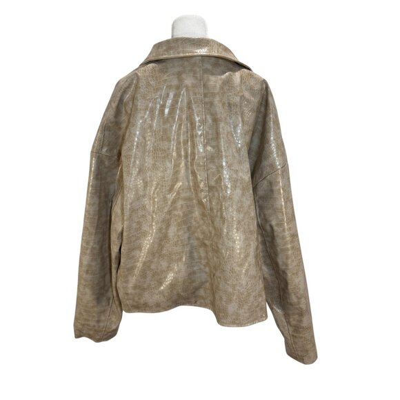 PrettyLittleThing Beige Croc Embossed Faux Leather Zip-Front Bomber Jacket, US L - Picture 6 of 6